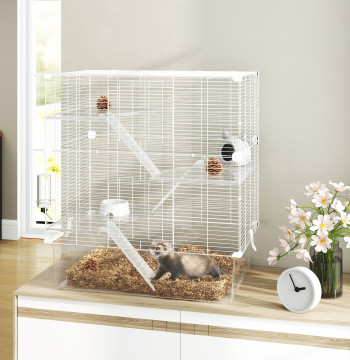 Piccoli livelli di gabbia animale con gabbia del vassoio inferiore per i Roders con i campioni di alimentazione e la ricetta Bebedour per le cinchilas 73x47x80 cm Bianco