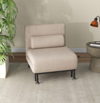 Divano letto singolo Letto pieghevole Letto imbottito in Flax con schienale regolabile in 5 livelli e cuscino imbottito per ufficio Dorm Soggiorno 75x70x75 cm Beige
