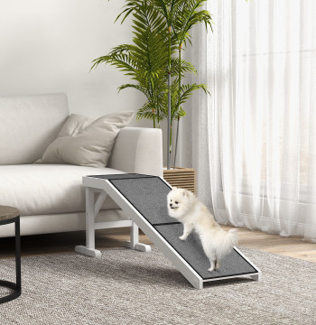 Rampa para perros de Madeira Rampa para animales de Estimación con Tapete Antiderrapante para perros Pequeños Medios y Grandes 152x40x50 cm Blanco y Cinzento