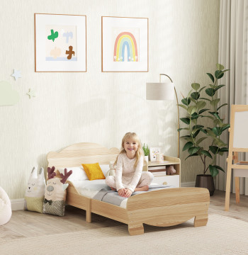 Cama para Crianças +3 Anos para Colchão de 140x70 cm Cama Infantil de Madeira Cabeceira em Forma de Urso Carga 80 kg para Dormitório Madeira
