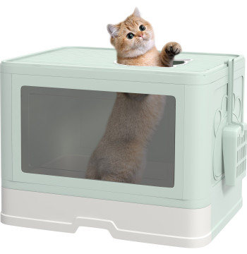 Cat Sand Box con scatola di sabbia uscita superiore per gatti rimovibili con scatola di stoccaggio Brush Pad 2 porte principali di ingresso e uscita superiore 48,5x38x36.5 cm Luce verde