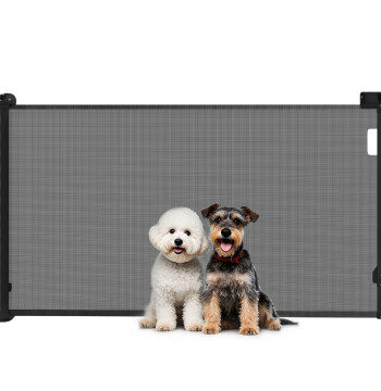 Barrière pour chiens rétractables 0-144 cm Barrière pour petits chiens Barrière de sécurité extensible pour animaux de compagnie Verrouillage estimé pour les échelles Portes du couloir Noir