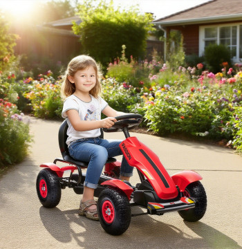 Kart a Pedales pour enfants Kart a Child Pedales with Seat Ajustable Goop Tires Brake à la main pour enfants de 5-12 ans Charge maximale 50 kg 121x58x61 cm Rouge