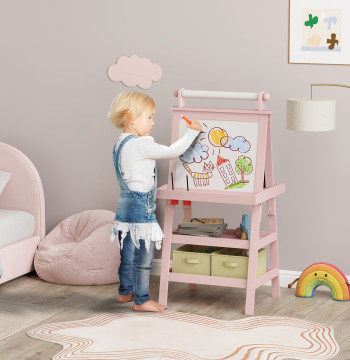 Immagine bambino Pittura infantile Cavaliere 3 in 1 Cornice magnetica Doppio Volto con rotolo di carta e cestini di fissaggio rosa