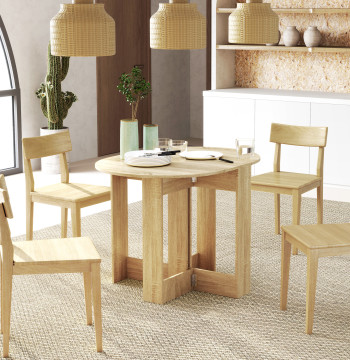Mesa de Sala de Jantar Dobrável com 2 Laterais Mesa Auxiliar de Madeira para Cozinha Sala de Estar 104x76x73,7 cm Madeira
