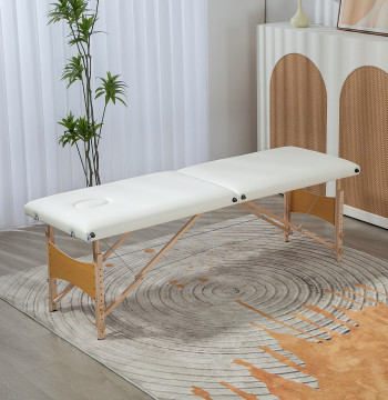 Marquesa de Masaje Dobrable Mesa de Masaje Portátil con Apoyo de Cabeza Estructura de Madeira Marquesa de Fisioterapia con Altura Regulable y Bolsa de Transporte 186x60x61-87 cm Creme