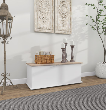 Baú de Armazenamento de Madeira Banco de Armazenamento para Dormitório Sala de Estar 100x40x40 cm Branco e Madeira