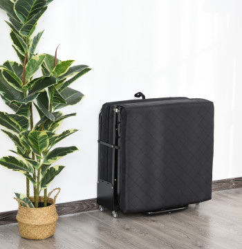 Cama Dobrável 184x65 cm Cama Dobrável Ajustável em 5 Níveis Rodas Universáis e Estrutura de Metal Carga Máxima 120 kg Preto