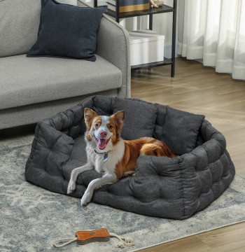 Grand lit de chien lit pour animaux avec 2 oreillers lit pour chiens avec base antidérapante housse amovible et lavable 110x70x35 cm gris