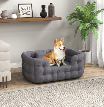 Cama para Cães Médios Cama para Animais de Estimação com 2 Almofadas Cama para Cães com Base Antiderrapante Capa Amovível e Lavável 90x60x35 cm Cinza