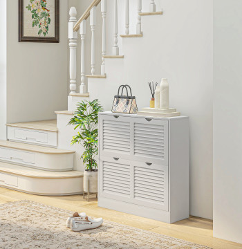 Sapateira Moderna Sapateira Entrada com 2 Gavetas Rebatíveis e Prateleias Ajustáveis para 16 Pares de Sapatos Sapateira Compacta para Corredor 81,5x25x83 cm Branco