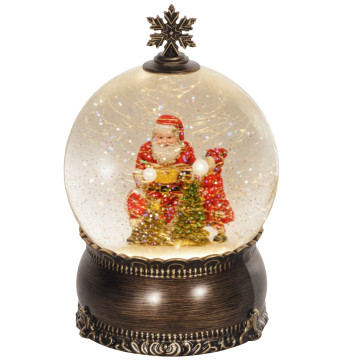 Bola de Neve com Música e Luzes Globo de Neve com Cena de Pai Natal e Criança Decoração de Natal Bronze