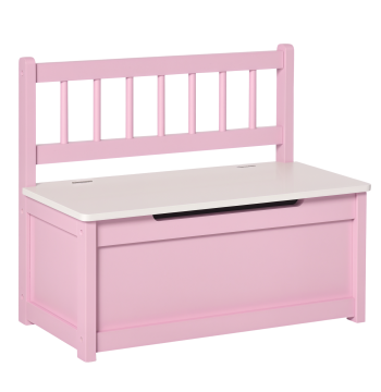 Baú de Juguetes Banco de Almacenamiento Infantil de Madeira de Pinho con Tampa de Amortecimiento y Encosto Alto para Niños por encima de 2 años Sala de Juegos Vivienda 60x30x50 cm Rosa