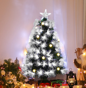 Árvore de Natal 90 cm Árvore de Natal com Fibra Óptica Árvore de Natal Artificial com 90 Luzes LED e 90 Ramos para Interior Verde e Branco