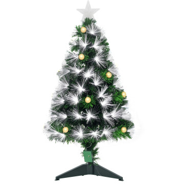 Árvore de Natal 90 cm Árvore de Natal com Fibra Óptica Árvore de Natal Artificial com 90 Luzes LED e 90 Ramos para Interior Verde e Branco