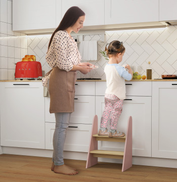 Banco para Crianças de 2 Degraus Torre de Aprendizagem Escada para Crianças acima de 3 Anos para Casa de Banho Cozinha Estante Dormitório 43x30x55 cm Rosa