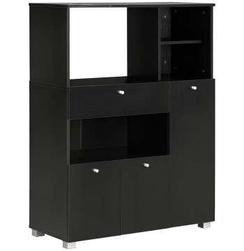 Aparador Auxiliar para Microondas Buffet de Cozinha com 2 Armários com Portas 1 Gaveta e Prateleiras de Armazenamento 90x40x120 cm Preto