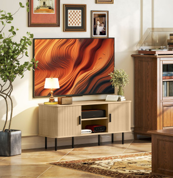 Vintage TV Mobile TV per il soggiorno con 2 porte in esecuzione 2 tende TV mobili aperto fino a 55 pollici 120x40x55 cm Rovere