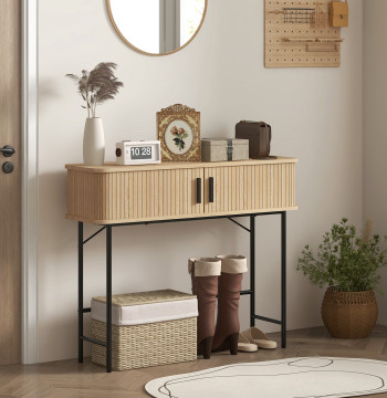 Mesa Consola Vintage Móvil de entrada con 2 Puertas de Correr y Compartimientos Consola de entrada Corredor 100x30x80 cm Carvalho
