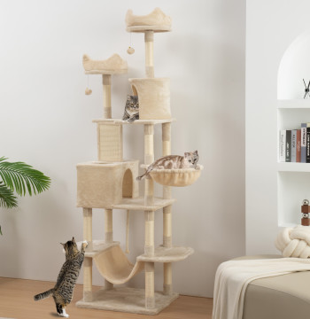 Cat Scratcher Grande Hauteur 173 cm Cat Scratcher Tour pour les chats avec les plates-formes de grottes suspendus Balles et Beige Network