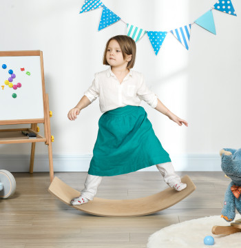 Tábua de Equilíbrio para Crianças acima de 3 Anos Tábua Curva de Madeira Carga 50 kg para Treino Sensorial Equilíbrio 90x29x19 cm Madeira