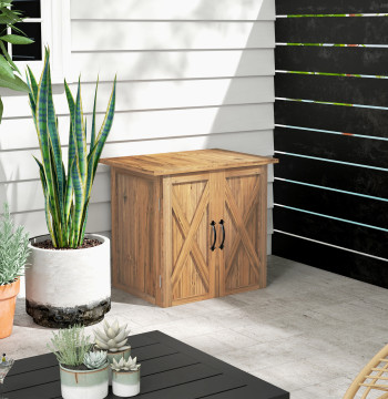 Armário de Jardín Abrigo de Madeira para Exterior con 2 Puertas Magnéticas Abrigo para almacenamiento de herramientas 77x55x72 cm Marrom