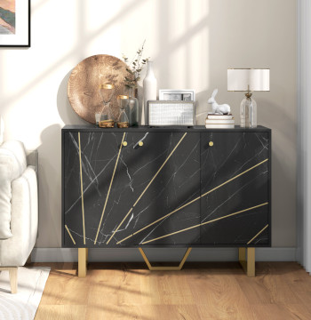 Aparador de sala de estar con 2 Ajustable móvil Buffet con efecto Mármore 107x35x75 cm Negro y Dourado