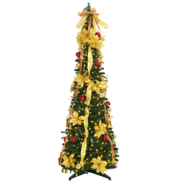 Árbol de Navidad 180 cm Árbol de Navidad artificial plegable con luces led y decoraciones pre-Instaladas Decoración de Navidad para el interior Ø60x180 cm Verde