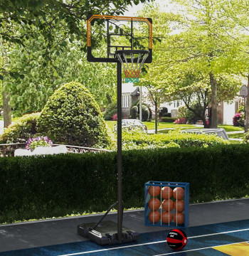 Tavolo da basket esterno con altezza regolabile 235-264 cm Tavolo da basket con supporto per ruote a sfera e Base ricaricabile nero
