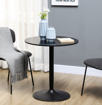 Mesa de Cozinha Redonda Mesa de Jantar Moderna para 2 Pessoas com Base de Aço e Almofadas Antiderrapantes Ø70x75 cm Preto