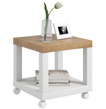 Mesa Auxiliar com Rodas Mesa Auxiliar com Prateleira Aberta para Sofá Dormitório 40x40x40 cm Branco e Madeira