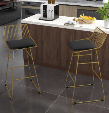 Conjunto de Bancos Altos de Cocina Bancos Altos de Cocina con Encosto Almofada y Estructura de Acero Carga 120 kg para Bar Sala de Cena 44,5x48x94,6 cm Dourado