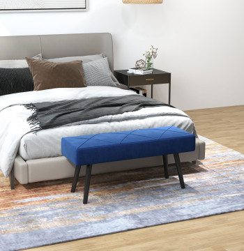 Banco de Pé de Cama Multifuncional Banco de Pé de Cama Moderno Banco de Dormitorio con Pés de Acero y Asento Acolchoado Carga Máxima 120 kg Entrada Corredor 100x36x45 cm Azul