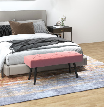 Banco de Pé de Cama Multifuncional Banco de Pé de Cama Moderno Banco de Dormitório com Pés de Aço e Assento Acolchoado Carga Máxima 120 kg Entrada Corredor 100x36x45 cm Rosa