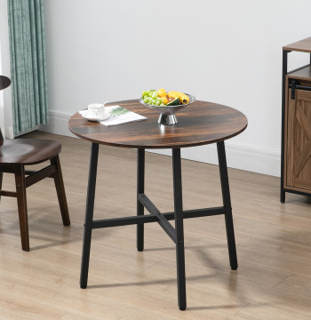 Mesa de Sala de Jantar Redonda para 4 Pessoas Mesa de Cozinha Moderna com Pés de Aço Ø80x76 cm Marrom e Preto