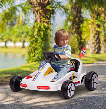 Kart para Crianças acima de 3 Anos Kart Elétrico 6V com Música Luz Buzina Cinto de Segurança Carga 50 kg 85x70x45 cm Branco