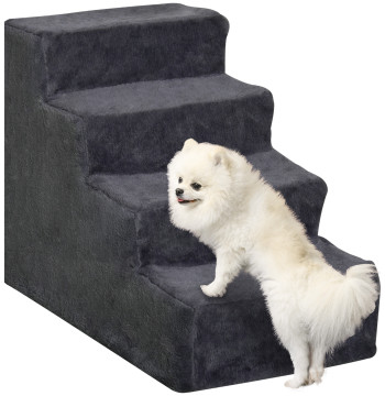 Escada para Animais de Estimação com 4 Degraus 2 em 1 com Capa Removível e Lavável Escada para Cães Gatos Carga 30kg 60x35x44 cm Cinza Escuro