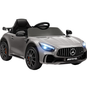 Voiture électrique pour les enfants de plus de 3 ans voiture Mercedes-Benz AMG GTR voiture électrique pour enfants avec batterie 12V télécommande Horn phares et musique 108x67x46 cm Argent