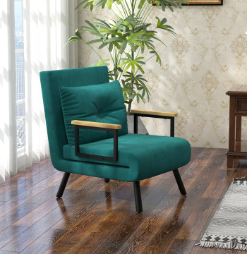Poltrona Convertível em Cama Dobrável Poltrona Convertível em Cama com Encosto Ajustável em 5 Níveis e Almofada Acolchoada para Escritório Dormitório Sala de Estar Carga 120 kg 63x73x81 cm Verde