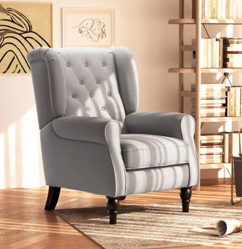 Poltrona de Sala de Estar Poltrona Moderna para Dormitório com Pés de Madeira Poltrona Individual Carga 160 kg para Escritório 74x86x102 cm Cinza