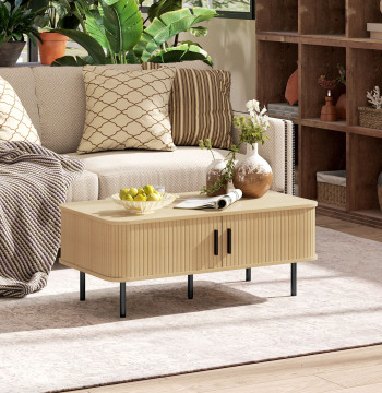 Mesa de Centro Mesa de Centro para Sala de Estar Mesa Auxiliar con 2 Puertas de Correr 2 Compartimientos y Pés de Acero para Sala de Estar Habitación 100x55x40 cm Carvalho