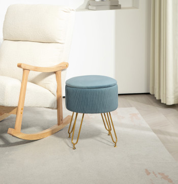Puff di stoccaggio per il fissaggio Puff Dorm Velvet Storage Bank con piedini in acciaio per Corridor Living Room Ø40x48 cm Blu chiaro