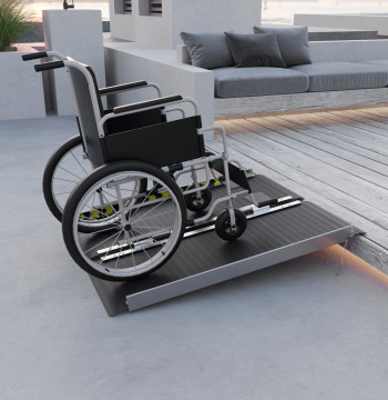 Rampa para silla de ruedas plegable de aleación aluminio 122 Rampa Portátil con Autocolantes Reflectores Carga 272 kg 91x73,6x5,1 cm Negro
