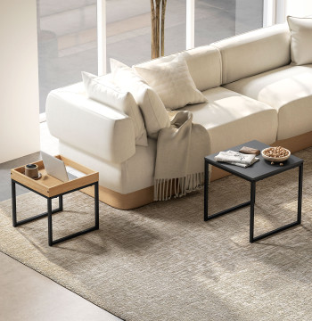 Tavoli ausiliari per soggiorno Set di 2 Tavoli con struttura in acciaio Tavolini Piccolo per Black e Oak Dorm