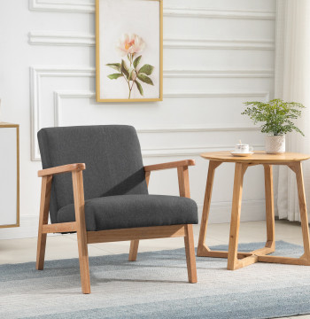 Dorm moderne Armure de chambre en lin synthétique avec support pour les armes et la structure en bois pour le salon 68,5x78,5x75 cm gris et bois