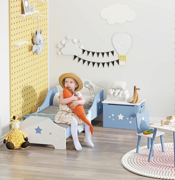 Letto per bambini al di sopra di 3 143x74x59 cm Letto per bambini con Star Design Charge 50 kg per Blu e Bianco Dorm