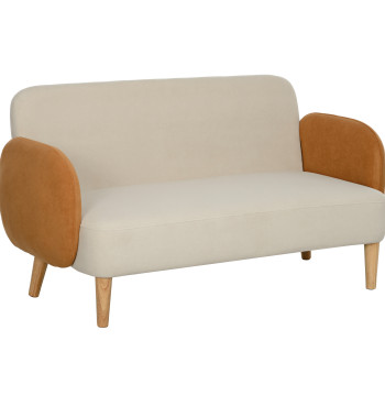 Canapé de 2 Places Rembourrage en Veludo Canapé de salon avec support pour les armoiries et les pieds de bois Canapé petit chargement 240 kg pour dorme Bureau 130x74x76 cm Beige et Ocre