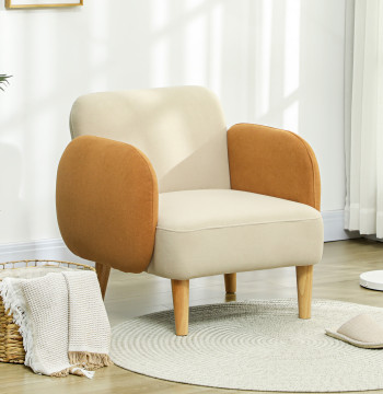 Chambre rembourrée Velvet avec accoudoirs et jambes en bois Compact 120 kg pour bureau de chambre 72x76x74 cm Crème