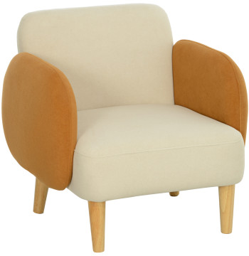 Poltrona de Sala Estofada em Veludo com Apoios de Braço e Pernas de Madeira Poltrona Compacta 120 kg para Quarto Escritório 72x76x74 cm Creme