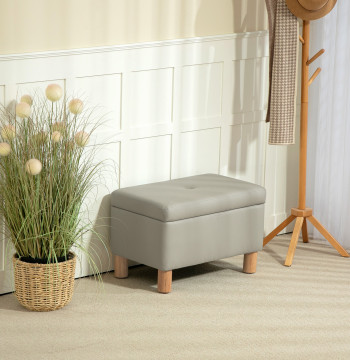 Pochette de rangement pour dorme 33L Pochette de rangement rembourrée en PU Arrumação Bank avec pieds en bois pour couloir Salon 60x38x40 cm Gris clair